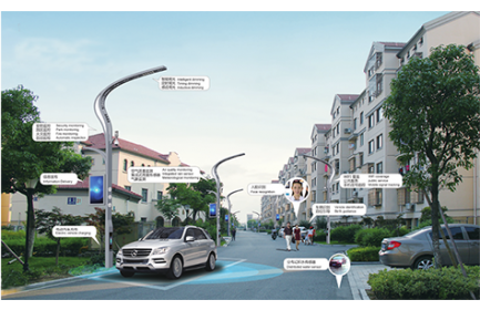 智慧社區(qū)，基于智慧路燈桿對社區(qū)安防、停車管理、家居智能化等進(jìn)行高度整合，為社區(qū)居民提供一個安全、舒適、便利的生活環(huán)境。